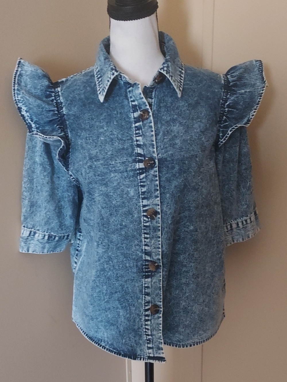 Who What Wear Denim Blue Acid Wash  Shirt -